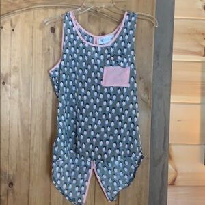 Metallic Sky bird print with bows sleeveless top Size Small